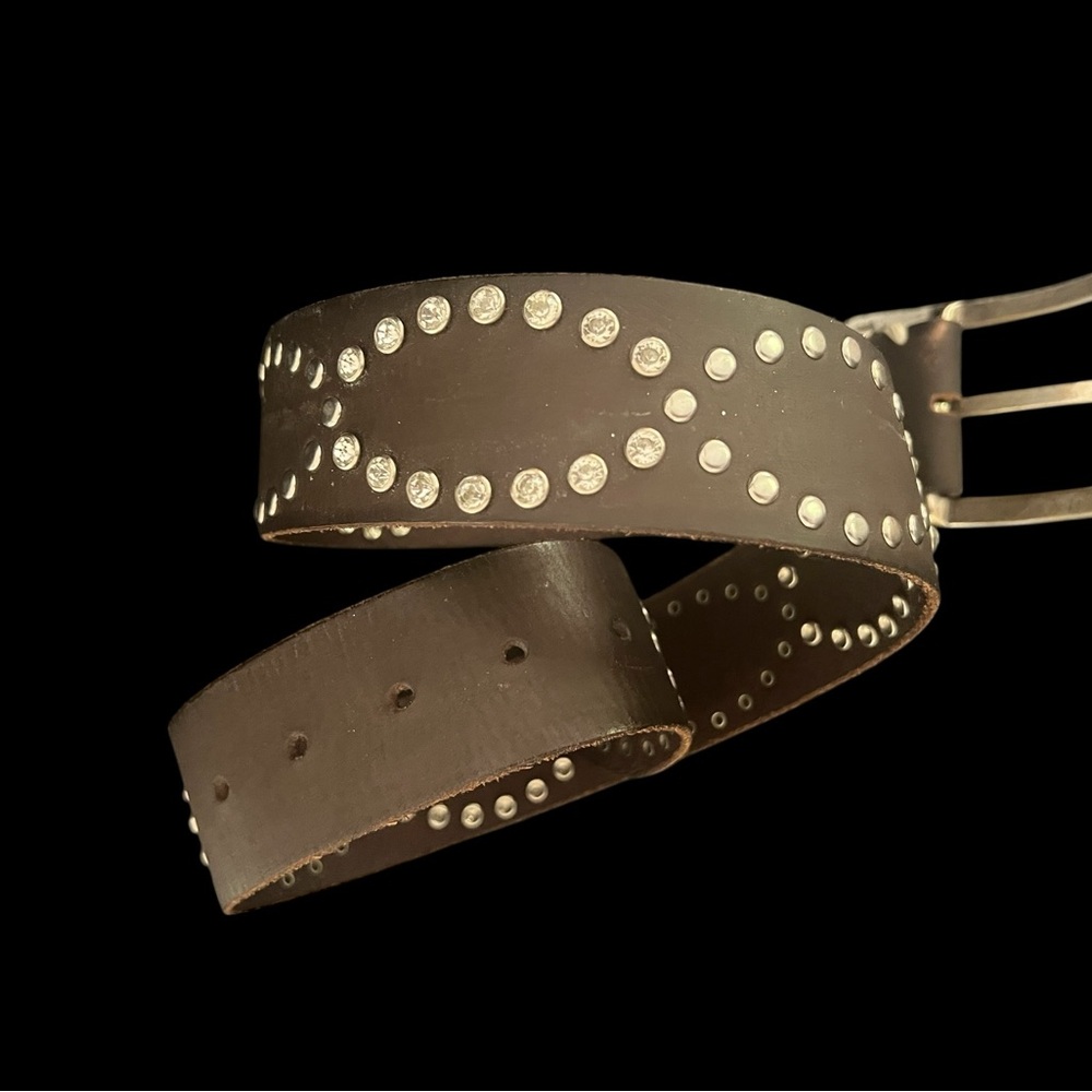 Anthropologie belt grommeted silver leather rhinestones western silver brass - Picture 7 of 15